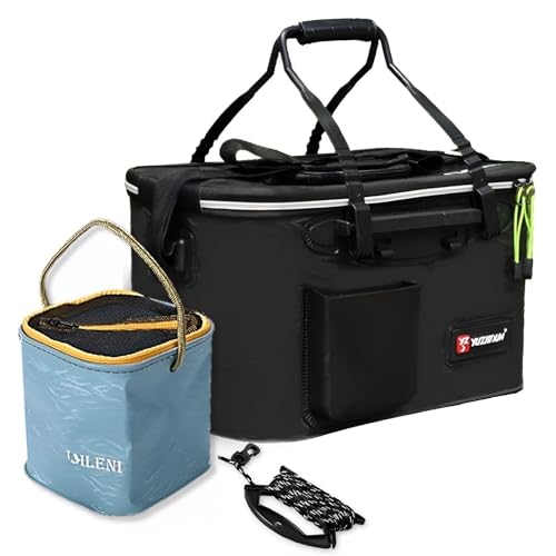 MIMIA バッカン と 選べる 釣り道具 セット 釣り ポンプ ロッドホルダー バケツ 活かし 魚釣り つりざおセット 水汲み 折りたたみ 釣り具 (ブラック2:バッカン&水汲みバケツ)